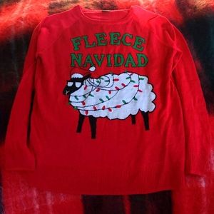 Christmas holiday ugly sweater sz L Fleece Navidad red knit